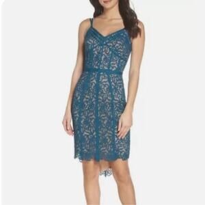 Harlyn Lace Teal Bodycon Corset Fitted Cocktail Midi Dress Size Medium